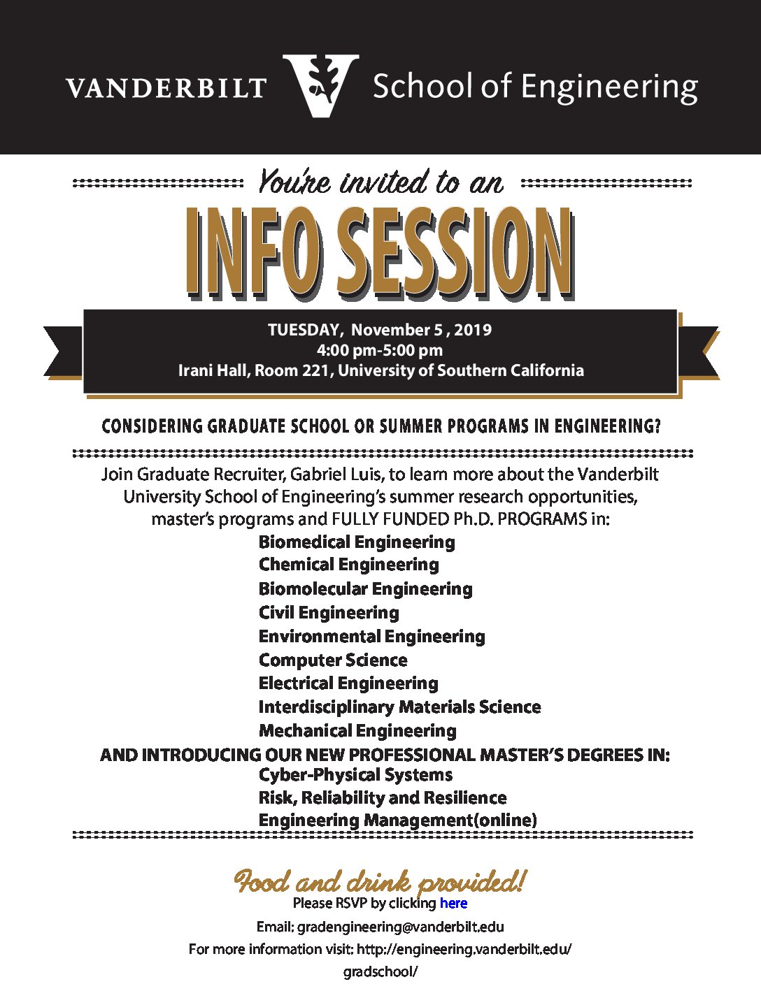 Featured image for “Info Session for research and graduate programs at Vanderbilt’s School of Engineering”