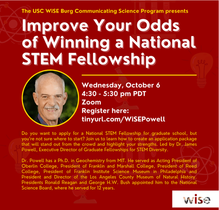 Featured image for “Improve Your Odds of Winning a National STEM Fellowship | October 6, 4:30-5:30 pm PDT via Zoom”