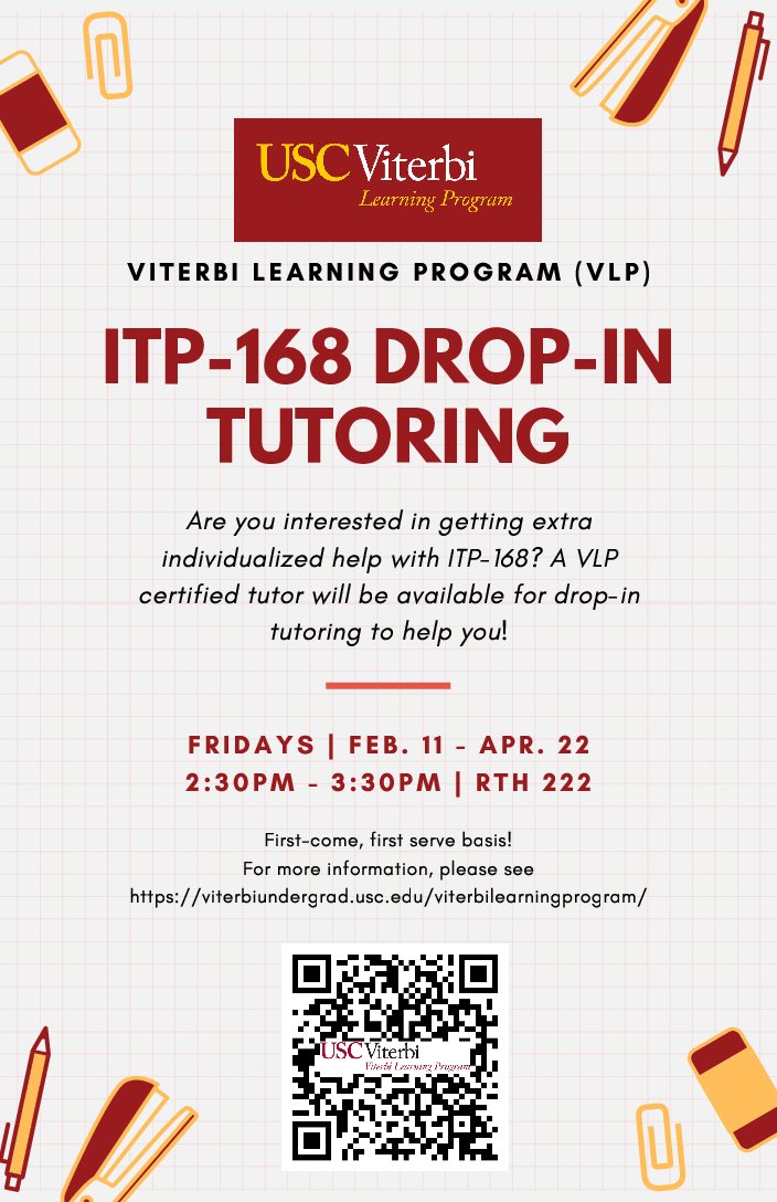 Featured image for “ITP-168 Drop-In Tutoring on Friday in VLP!”