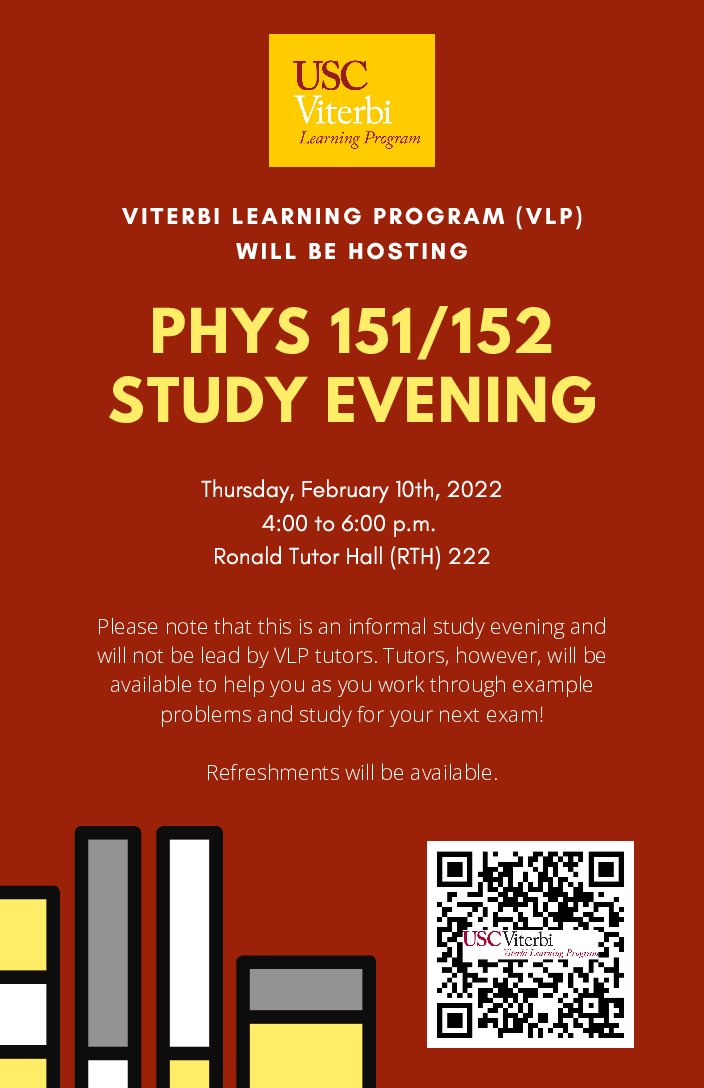 Featured image for “Join VLP for a PHYS 151/152 Study Evening Today!”