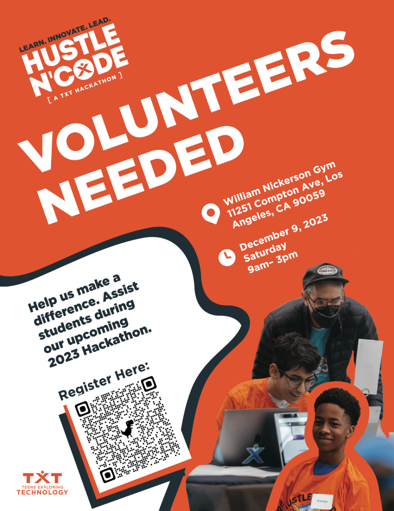 Volunteers needed hustle n code hackathon saturday december 9