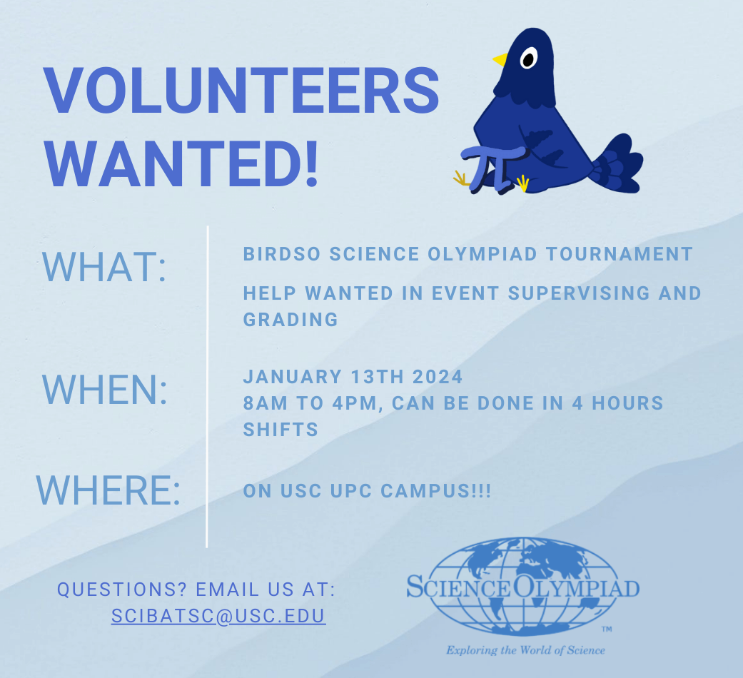 Featured image for “Volunteers Needed! – Science Olympiad Tournament @ USC – Saturday, January 13”